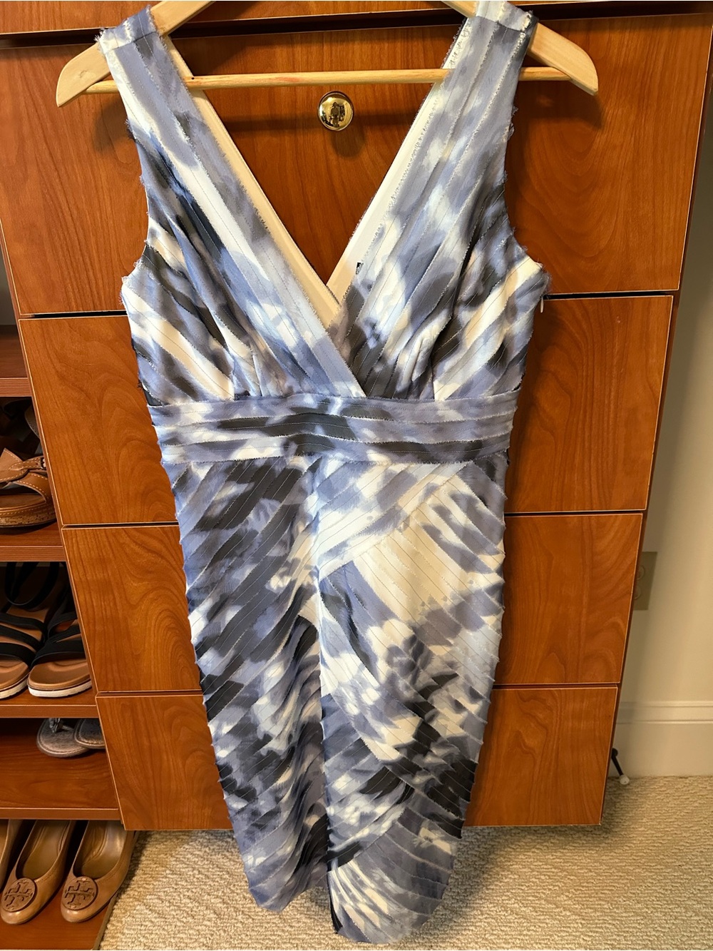 Ann Taylor Blue and White V-Neck Sheath Dress